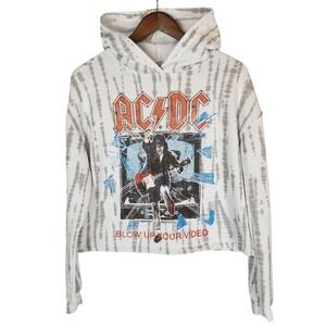 ACDC Blow Up Your Video Tie Dye Cropped Hoodie Sweatshirt Women's Size Medium